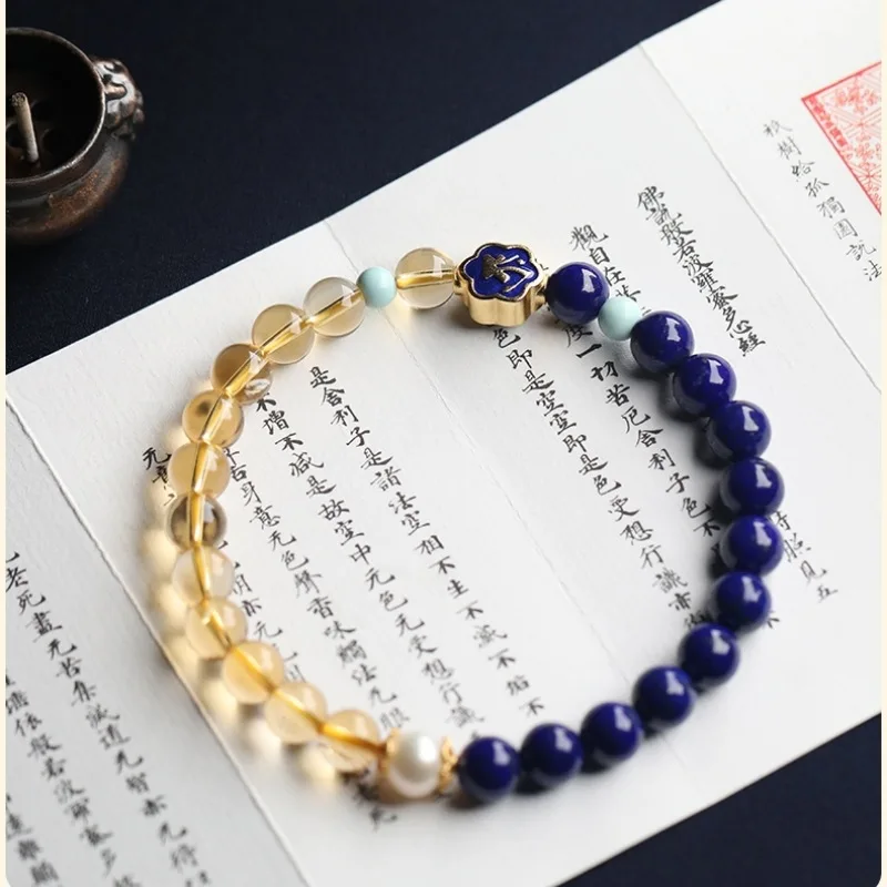Natural Lapis Lazuli Citrine Female Zodiac Buddha Mother Girlfriend Bracelet