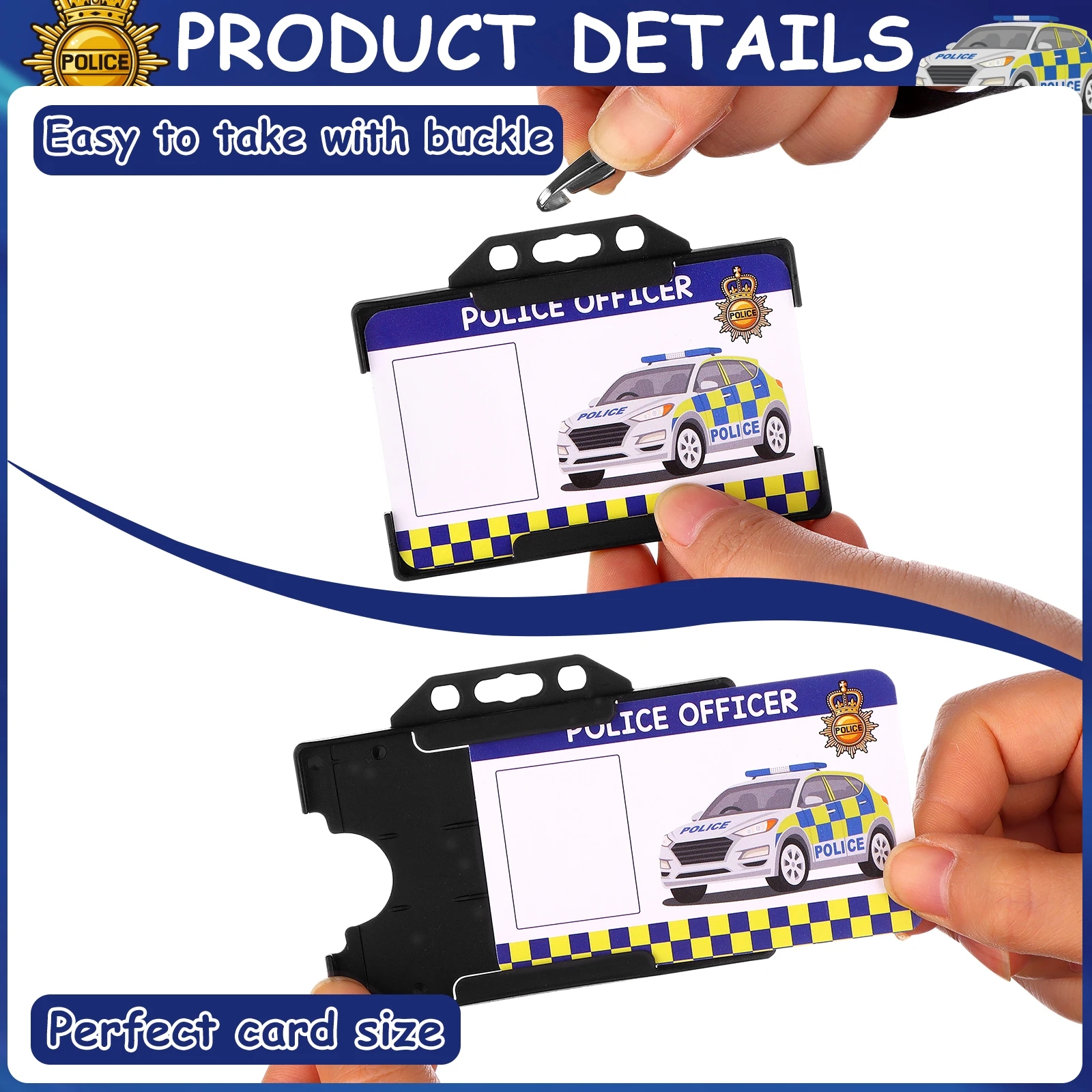 1 Set Police Roleplay For Kids Pretend Play Game Accessories 1 Black Card Holder + 1 Lanyard + 1 Blue Custom Card Costumes