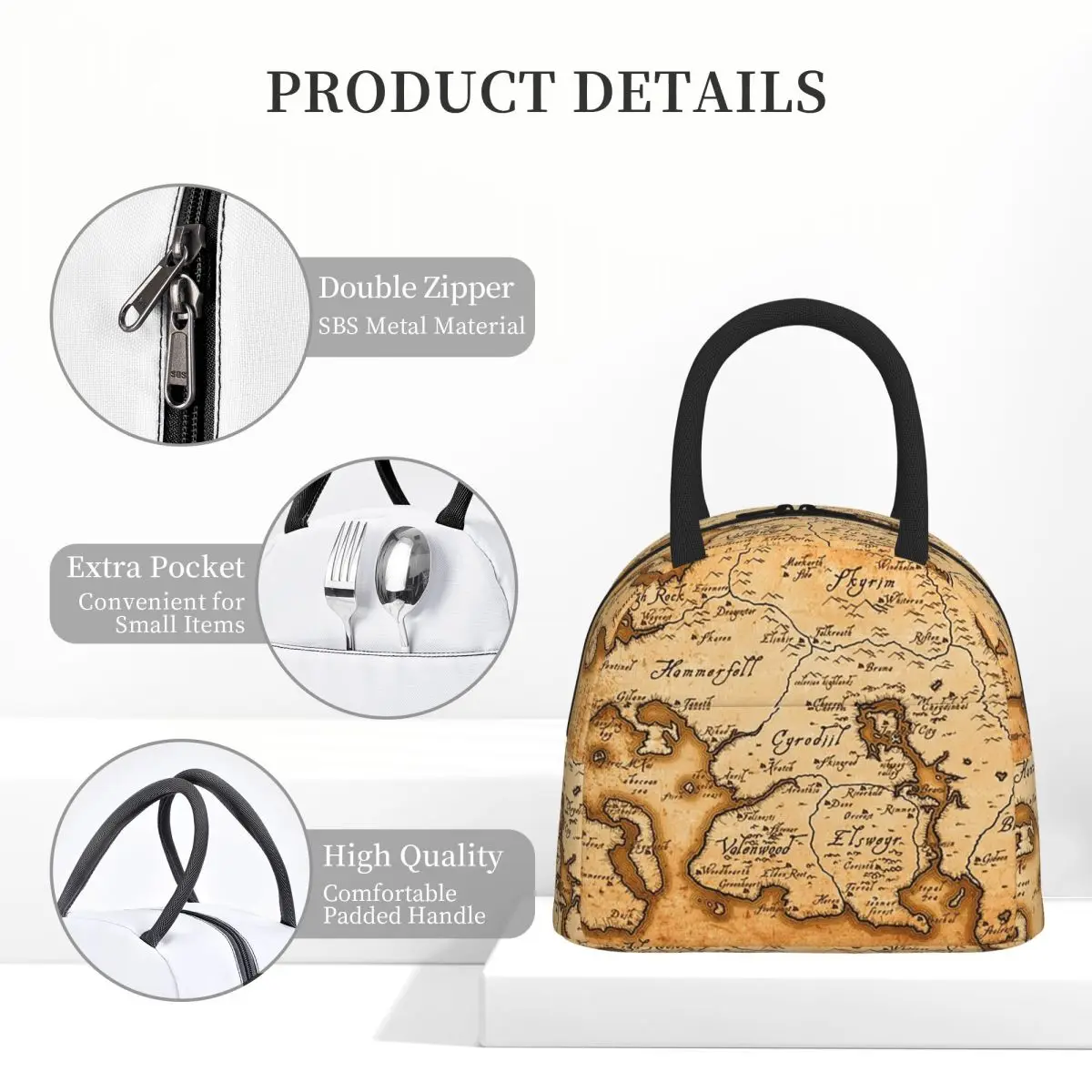 

Карта Tamriel - Elder Scrolls Iv Oblivion Изолированная сумка для обеда для женщин и детей Портативные коробки для еды Термальная сумка для обеда