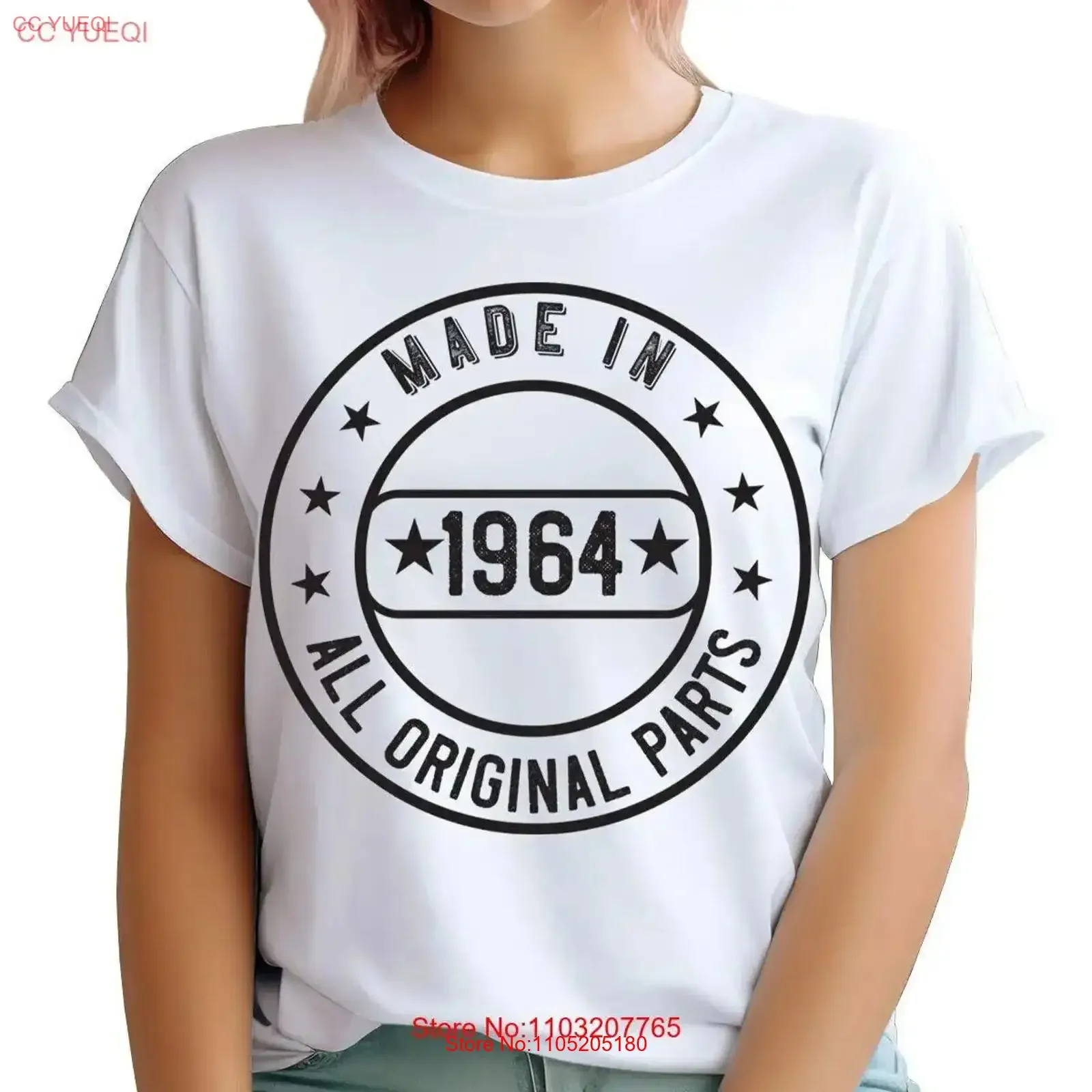 تي شيرت مصنوع في عام 1964 جميع الأجزاء الأصلية لأفكار عيد الميلاد الستين للسيدات 5 TA 34 جرافيك عتيق مغسول للجنسين مريح ممتد