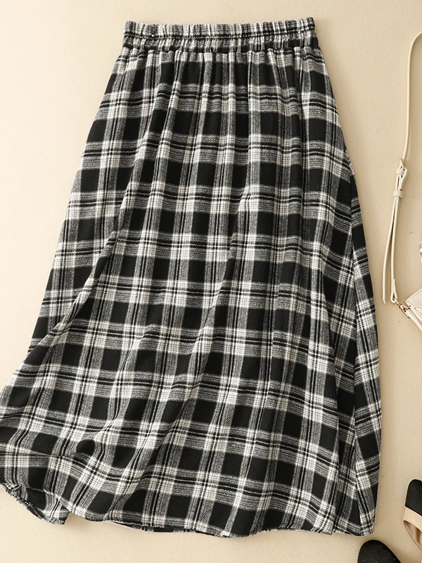 

Аутентичная ретро-юбка А-силуэта из хлопкового трикотажа в клетку, универсальная, осенне-зимняя, новая, для повседневной носки, с высокой талией, свободного кроя