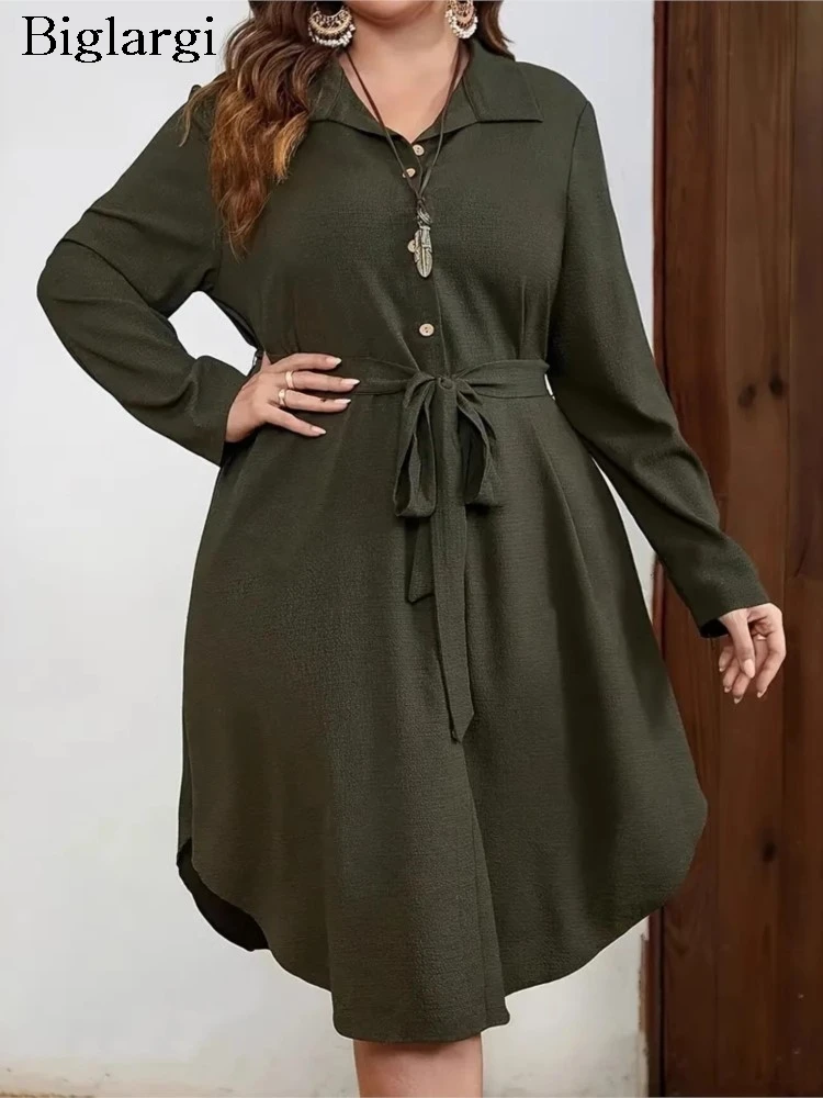 Plus Size Autumn Midi Dress Women Irregular Pleated Loose Ruffle Fashion Ladies Dresses Long Sleeve Casual Woman Dress