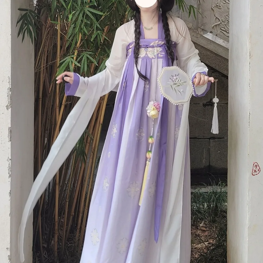 Authentic Tang Dynasty Hanfu One-Piece Perforated Printed Chest Ru Skirt Women Spring Summer Early Autumn Outfit
