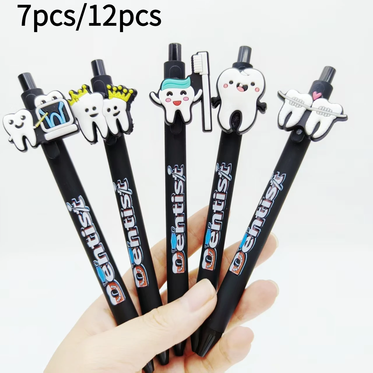 7Pcs/12Pcs World Love Tooth Day Themed Ballpoint Pen Black Series Printed Teeth Modeling Gel Pen