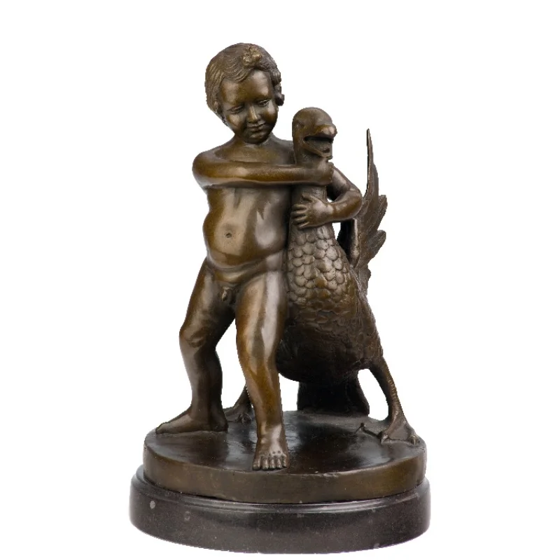 DH-032 gothic decoration estatuas decorativas bathroom accessories decoration asian decor bronze boy Holding the goose statue