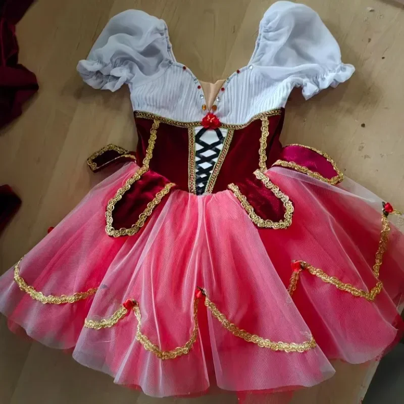 

Performance Dance Cherry Radish Competition Professional Long Dress Red Giselle Ballet Variation Costume Children's Ballet Dress