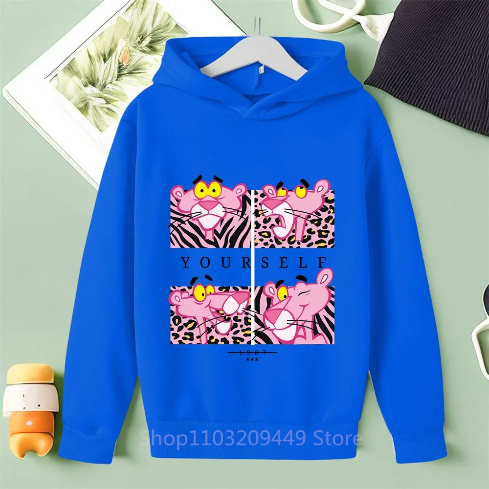 New 2024 Autumn Kids' Hoodie with Pink Panther Print Fashionable Sports Comfort Stretchy Kawaii Design Ages 2-12