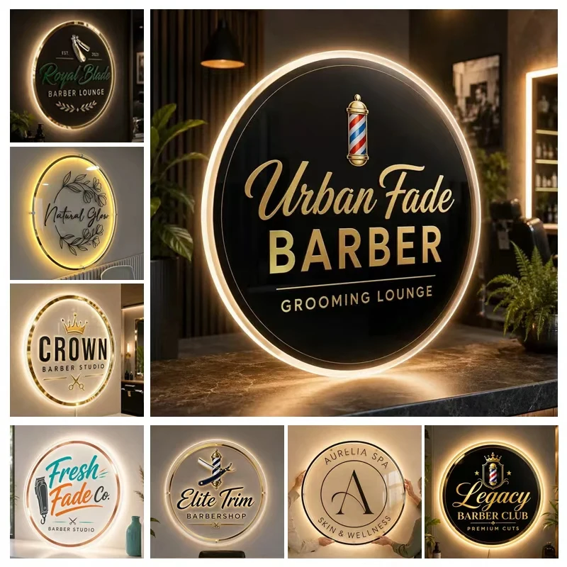 Custom 3D Backlit Clinic Logo Sign Business Office Decor Circle Led Light Metal Sign Custom Round Metal Signage