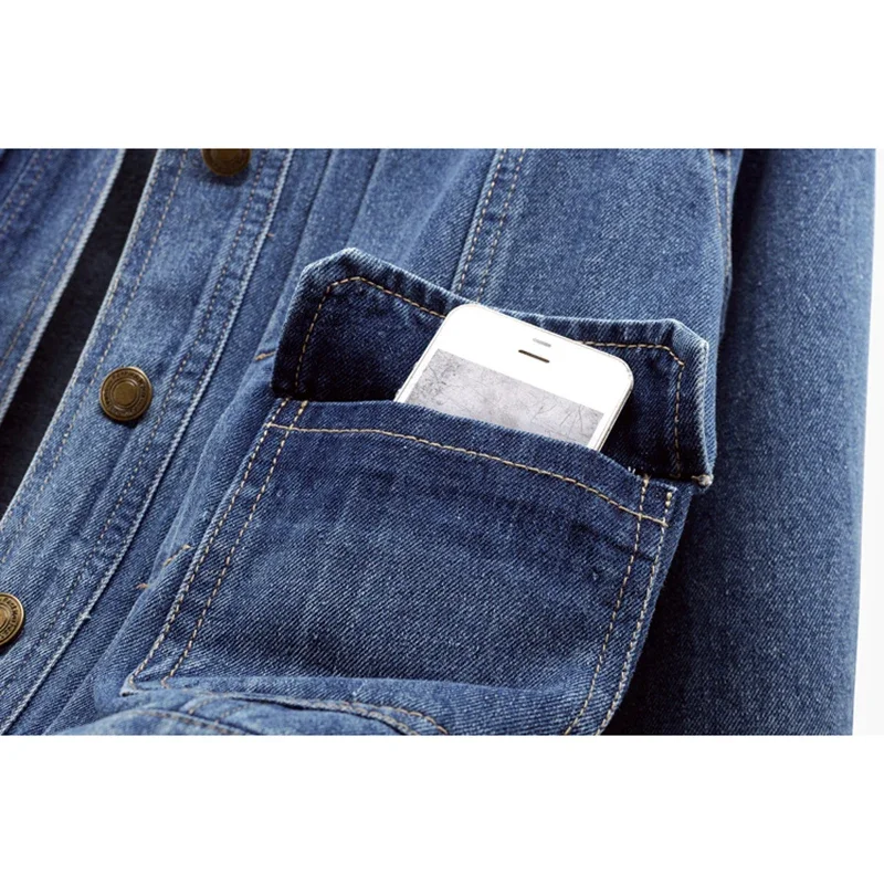 Dunkelblau O Hals Große Tasche Denim Jacke Frauen Dünne Kurze Cowboy Oberbekleidung Frühling Herbst Koreanische Casual Jeans Jacke Mantel Weibliche