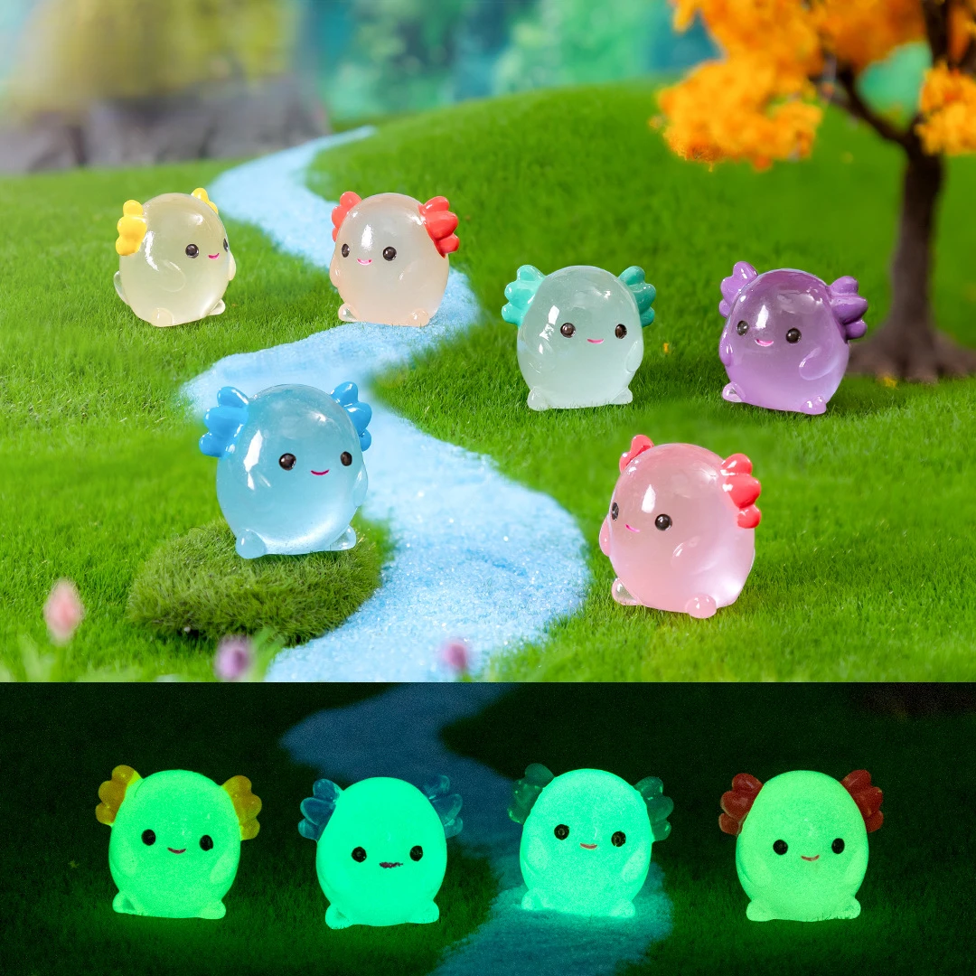 10-50PCS Luminous Axolotl Miniatures Ambystoma Mexicanum Glow At Night Moss Microlandscape Decoration Cute Animals Fish Tank DIY