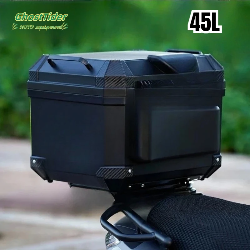 

45L Motorcycle Helmet Tail Box Trunk Top Case Luggage Storage Rear Tour Box With Reflective Design Waterproof Storage