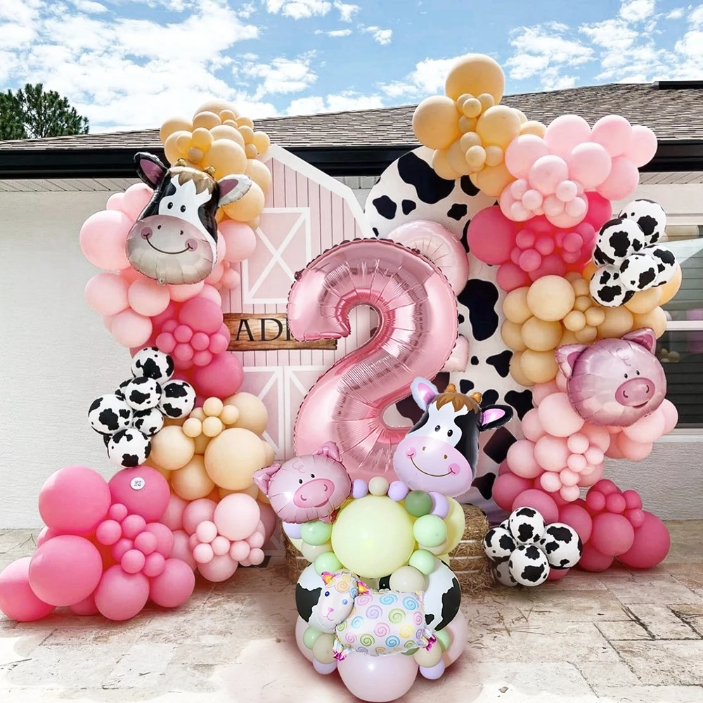 27PCS Carton Farm Animal Balloon Tower 32inch Foil Number Balloon Girl\'s Farm Animal Birthday Party Supply DIY Party Decoration