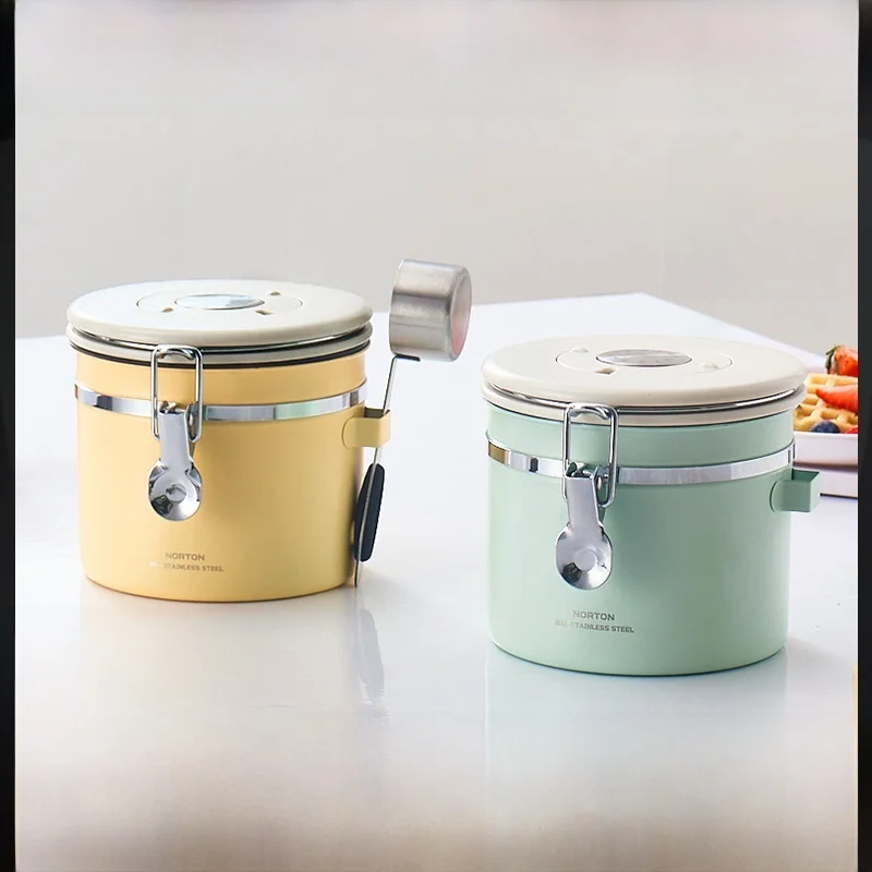 

NORTON Stainl Steel Coffee Bean Vacuum Sed Storage Jar One-Way Exhaust Air Preservation Canister Kitchen Storage Container