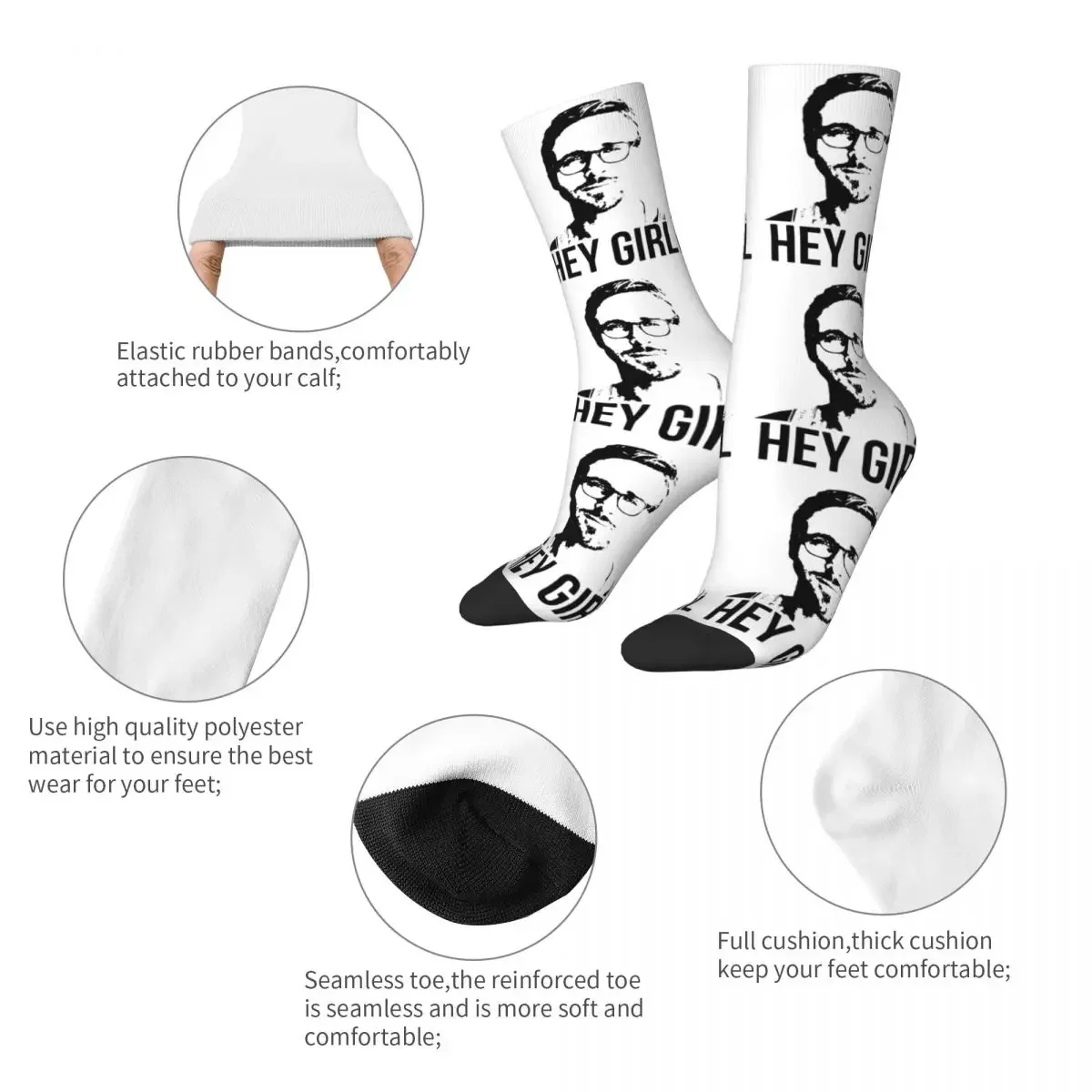 Vintage Ryan Gosling Hey Girl Design All Season Socks Accessories for Women Cozy Print Socks