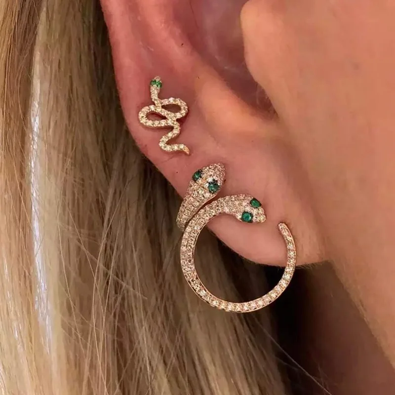 Vintage Green Zircon Eyes Snake Piercing Earring for Women Helix Lobe Orbital Ear Piercing Party Ear Accessories Fashion Jewelry