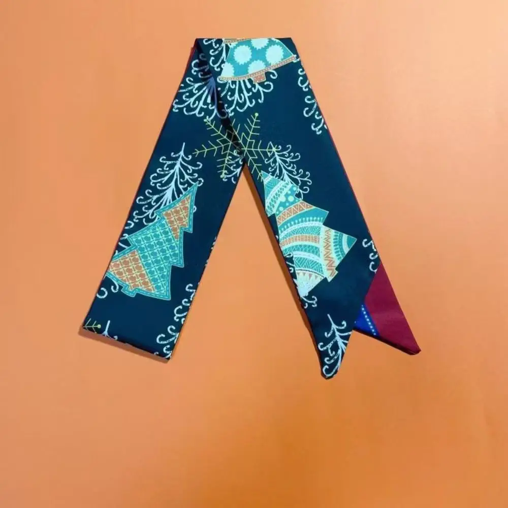 Ribbon Headband Christmas Silk Scarf Red Printed Long Scarf Santa Claus Scarf Accessories Scarf Hair Band Christmas Decoration