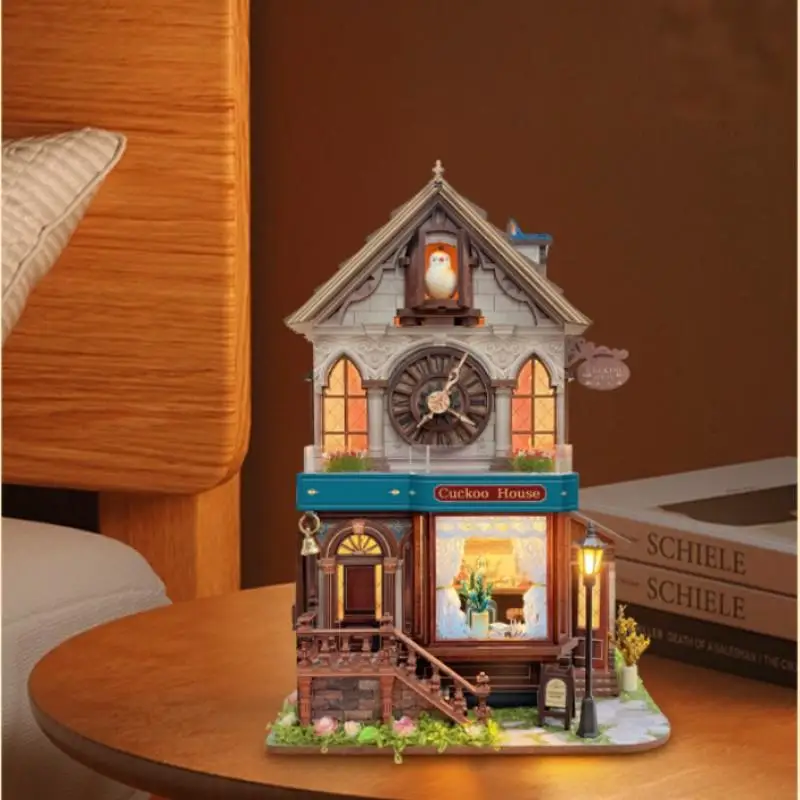 OUZEY غريب الأطوار ساعة الوقواق كوخ، تزهر زهرة البيت نموذج ثلاثي الأبعاد، هدية ديكور خشبي ساحر DIY #2