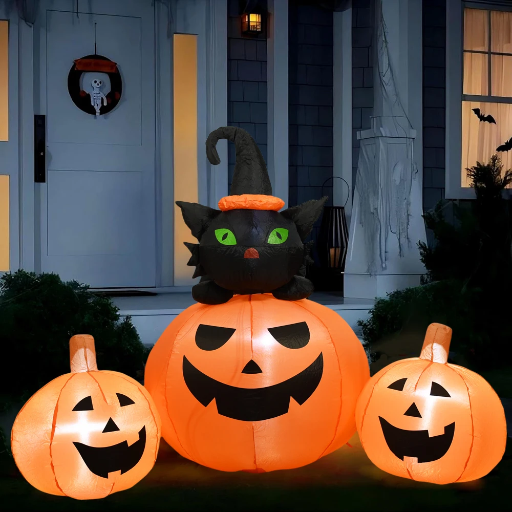 

Halloween Inflatable Pumpkin with Black Cat Outdoor Decoration LED Lighted Inflatables Decor for Lawn Patio Holiday Party Events