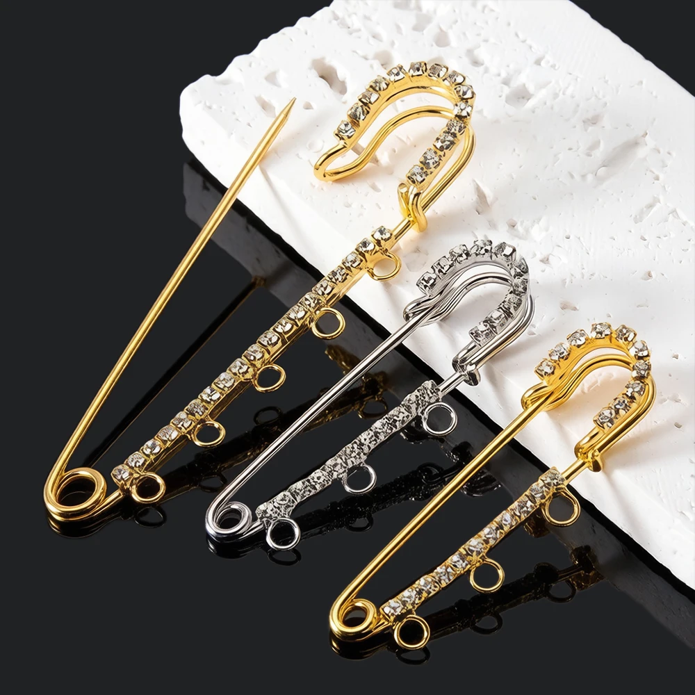 5pcs Rhinestone Large Safety Pins Brooches Blank Base With 3/4/5 Loops For Handmade Jewelry Making Supplies Accessories Findings view 3