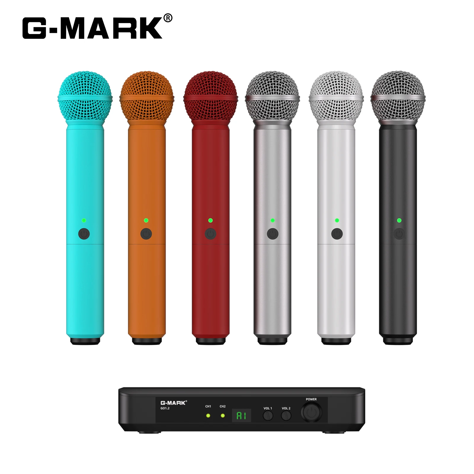 

G-MARK GO1.2 Professional Handheld Wireless Microphone System 2 Channels UHF Frequency Adjustable Dynamic Mic for Karaoke Party