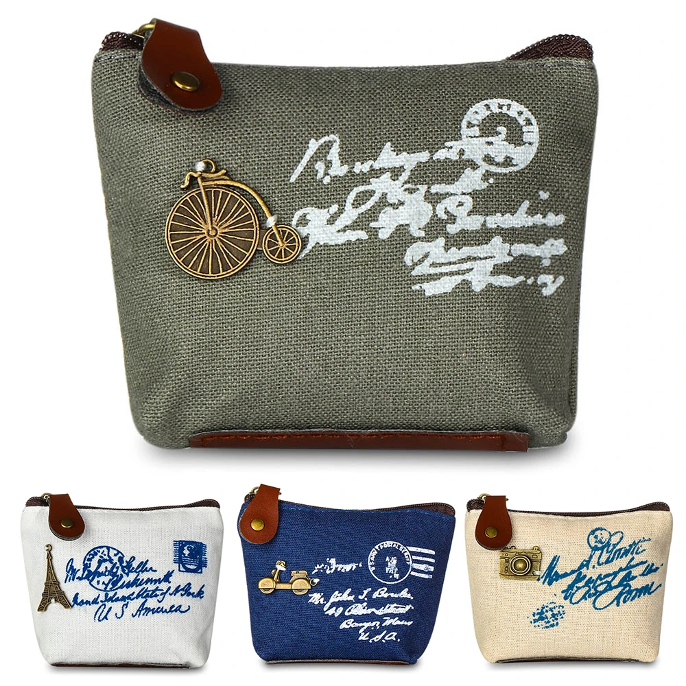 Canvas Zipper Key Bag Classic Retro Coin Wallet Coin Purse  Mini Coin Pouch Clutch Bag