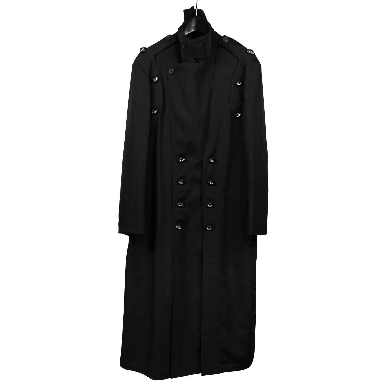 

TOP-YAMAMOTO японский оригинальный дизайн Темное, нишевое, свободное черное шерстяное пальто с пуговицами для глаз