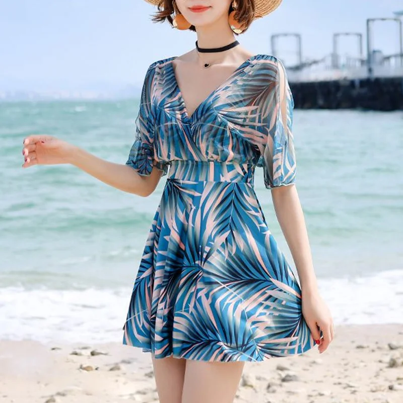 2023 New Fashionable Beach Low Back Women\'s One Piece Swimsuit Padded V Neck Sexy Contrast Color Printed High Waisted Bikini Set