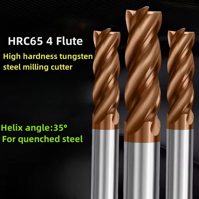 4 Flute HRC65 Alloy Carbide Square End Mill Tungsten Steel Milling Cutter CNC Router Bit Cutting Tool For Steel 4 6 8 10 12 14mm