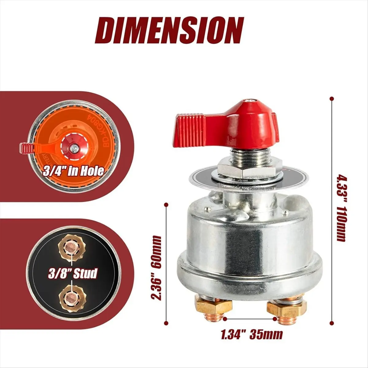 A58Z High Current Battery Disconnect Switch 300A,12 24V Master Battery Power Cut Isolator Switch with Face Plate for Car