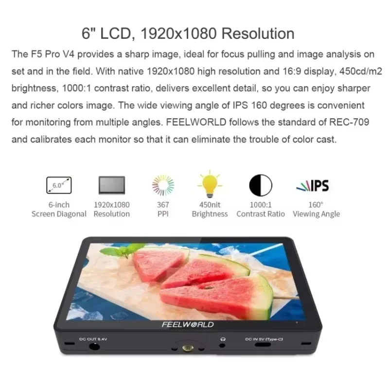 재고 있음 모니터 FEELWORLD F5 Pro V4 3D LUT 4K 입력 출력 틸트 암 6인치 터치 스크린 DSLR 카메라 필드 모니터