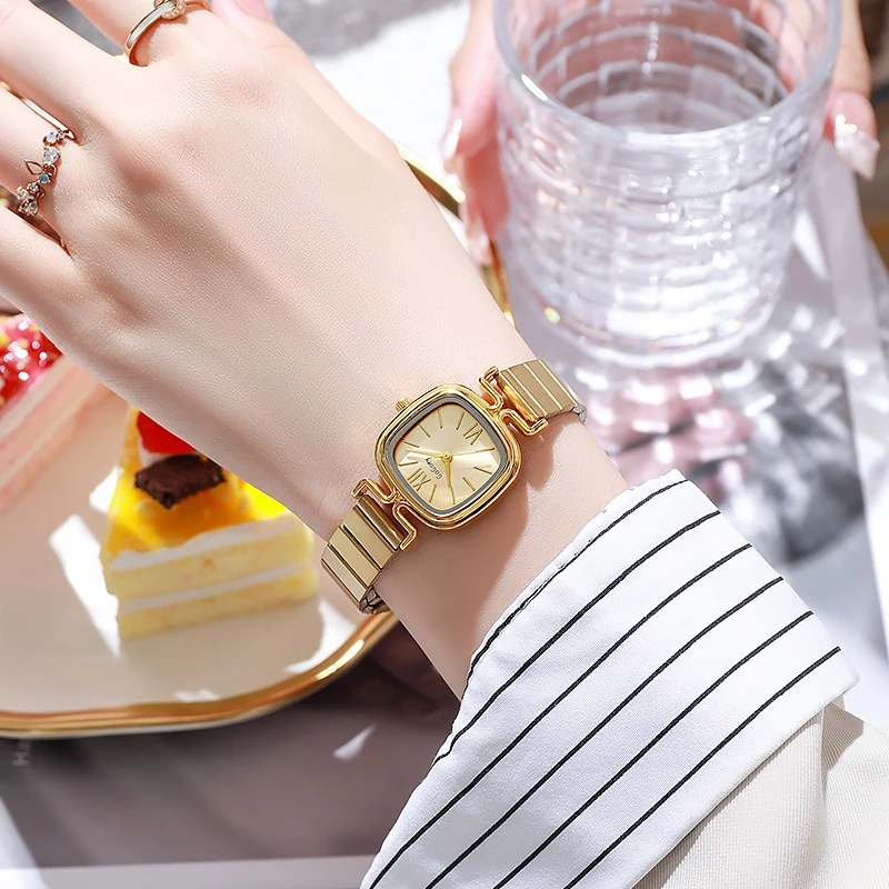 ساعة نسائية بسيطة بحزام من الفولاذ المقاوم للصدأ ساعات كوارتز للسيدات شحن مباشر مربع ساعة يد Relojes Para Mujer