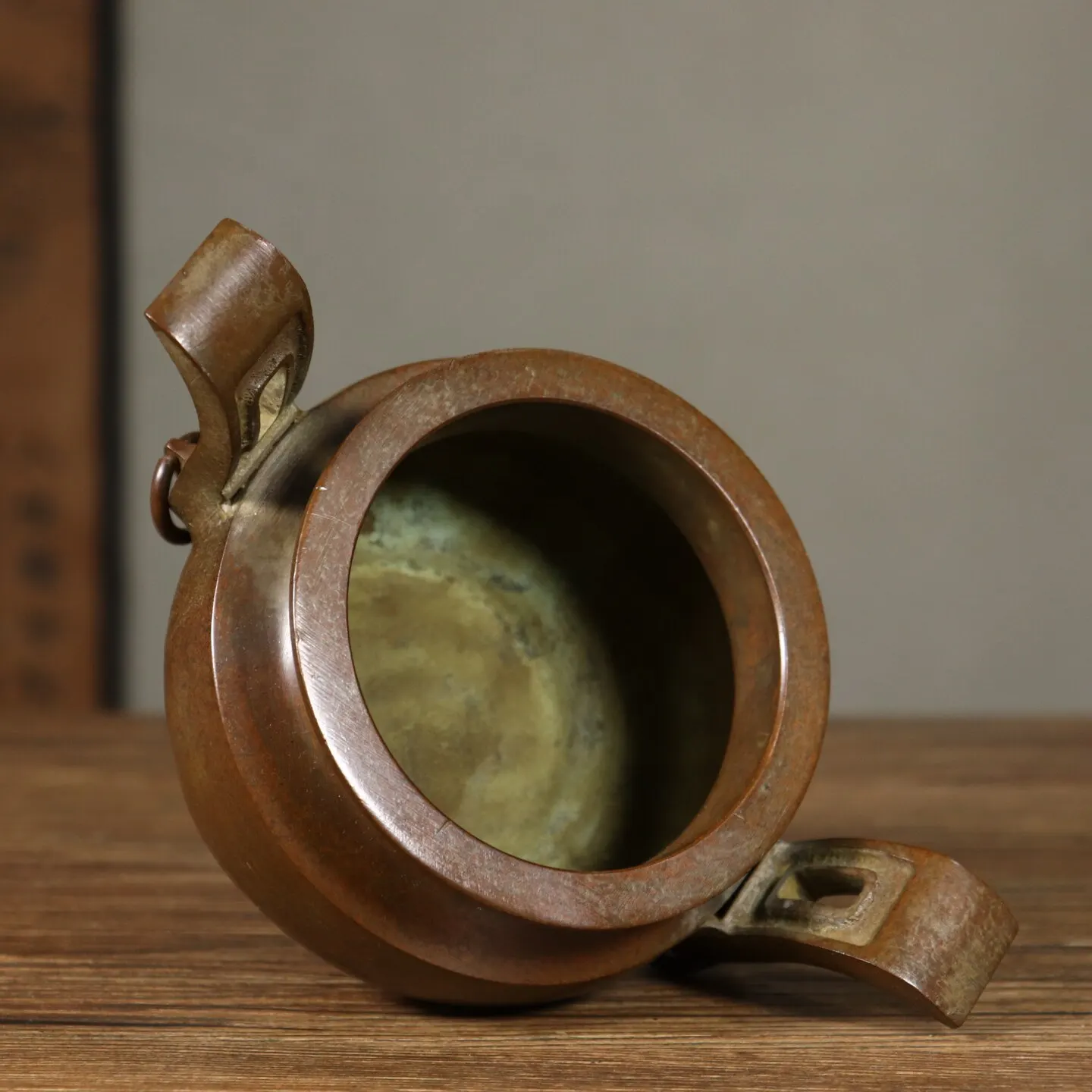 Antique Pure Copper Official Hat Ear Incense Burner Mellow Patina Chinese Home Porch Decoration