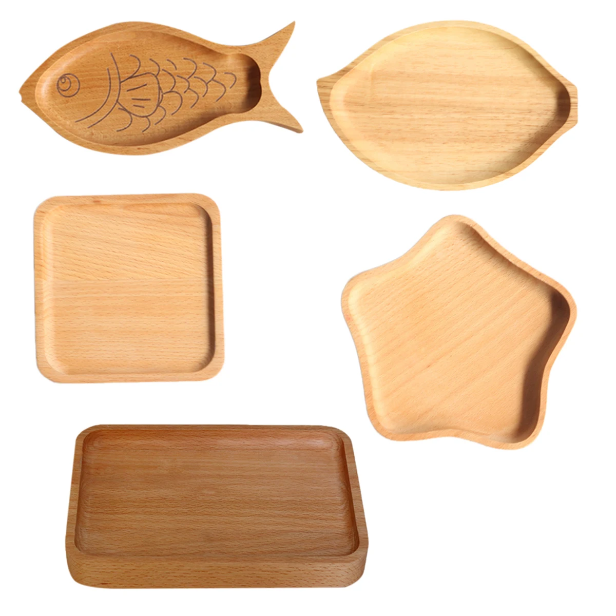 

Natural Beech Wood Food Serving Tray 13x13x1.2cm Square Fruit Bread Snack Plate for Salad Cake Decor