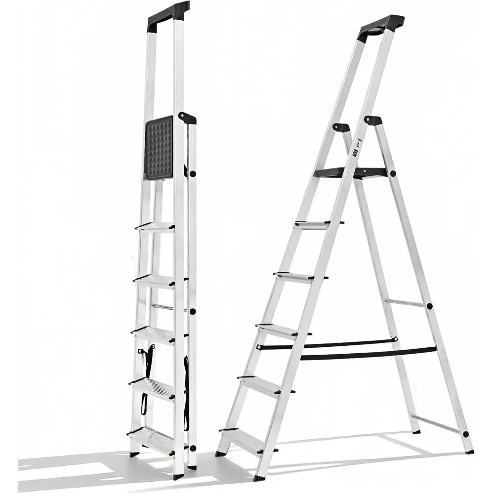 

Шестиступенчатая складная лестница-табурет с широкими противоскользящими ступенями, грузоподъемностью 150 кг, с поддоном для инструментов, для дома и кухни