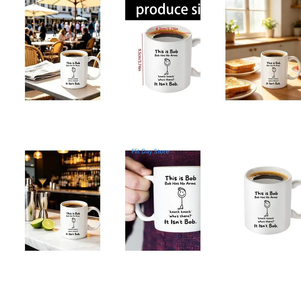 F92C Coffee Cup with Funny Stickman Printed, Humor Ceramic Mug for Daily Desk Use