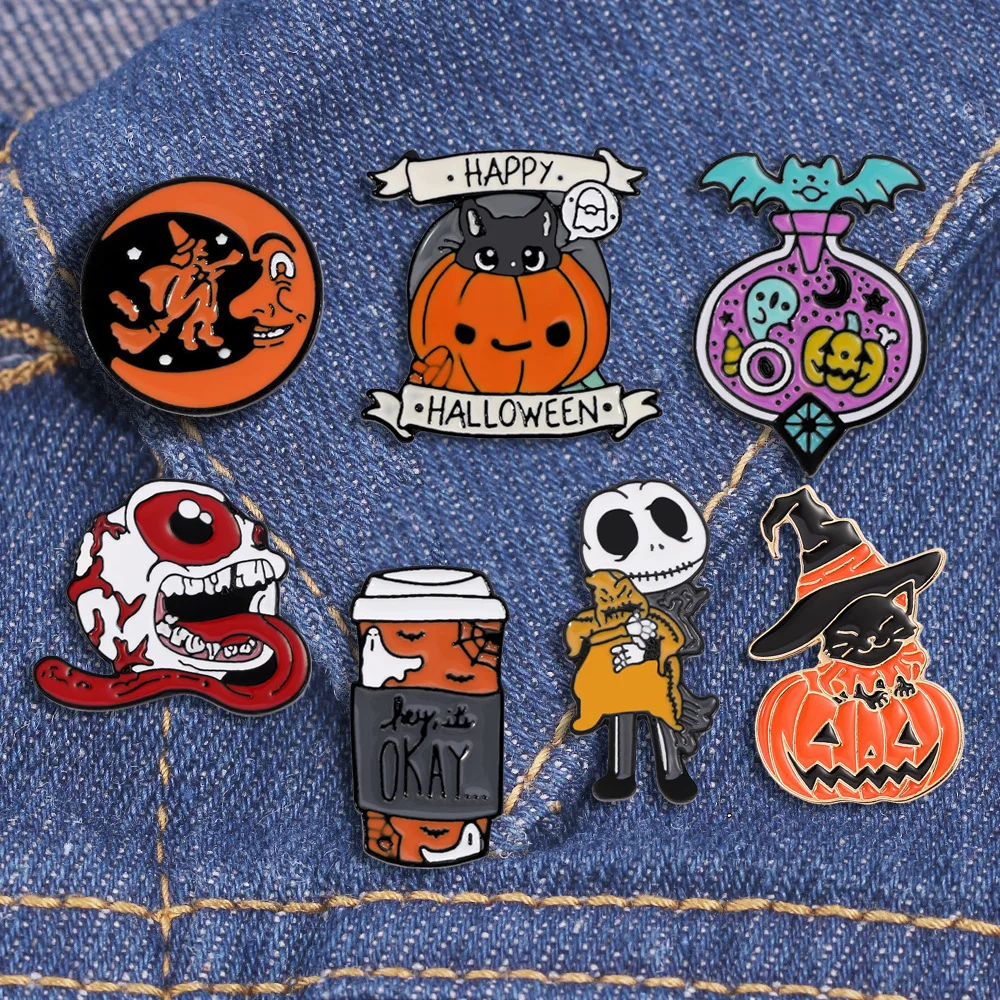 Cartoon New Halloween Series Punk Series Mushroom Trick and Treat Enamel Brooch Metal Badge Pins