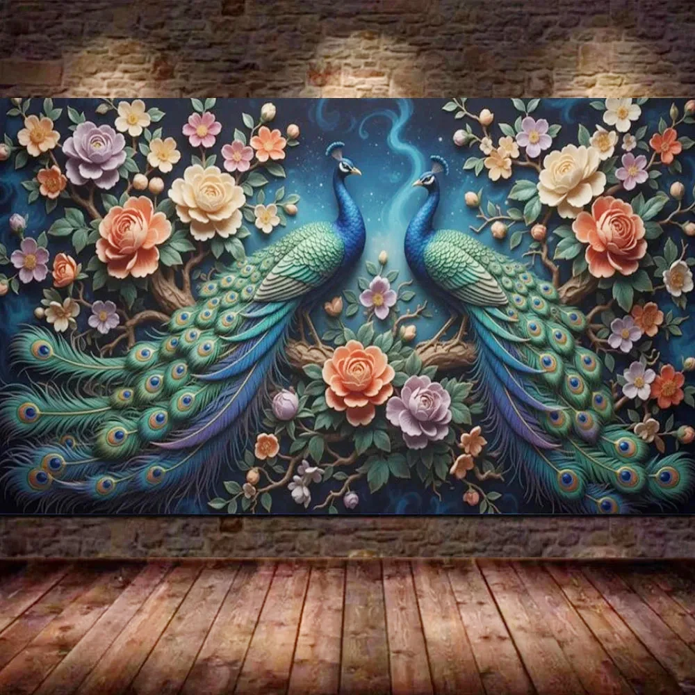 

Набор для вышивания алмазной мозаикой с павлином и цветочным узором, большой размер, полная квадратная/круглая алмазная вышивка, DIY декор для дома.