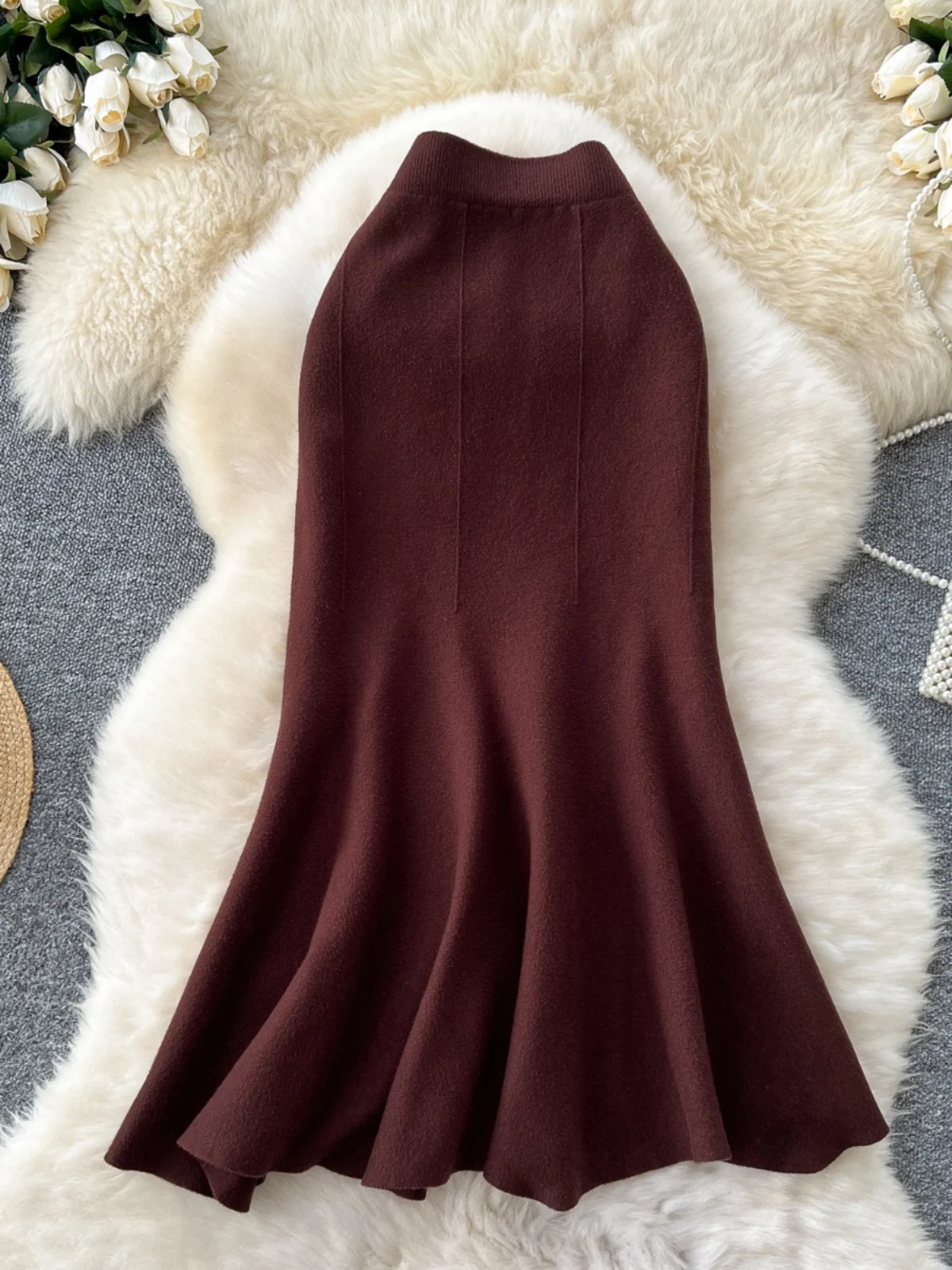 Cintura alta de malha fi cauda f saia feminina fino ajuste faionable primavera outono temporada fibra poliéster commute sle