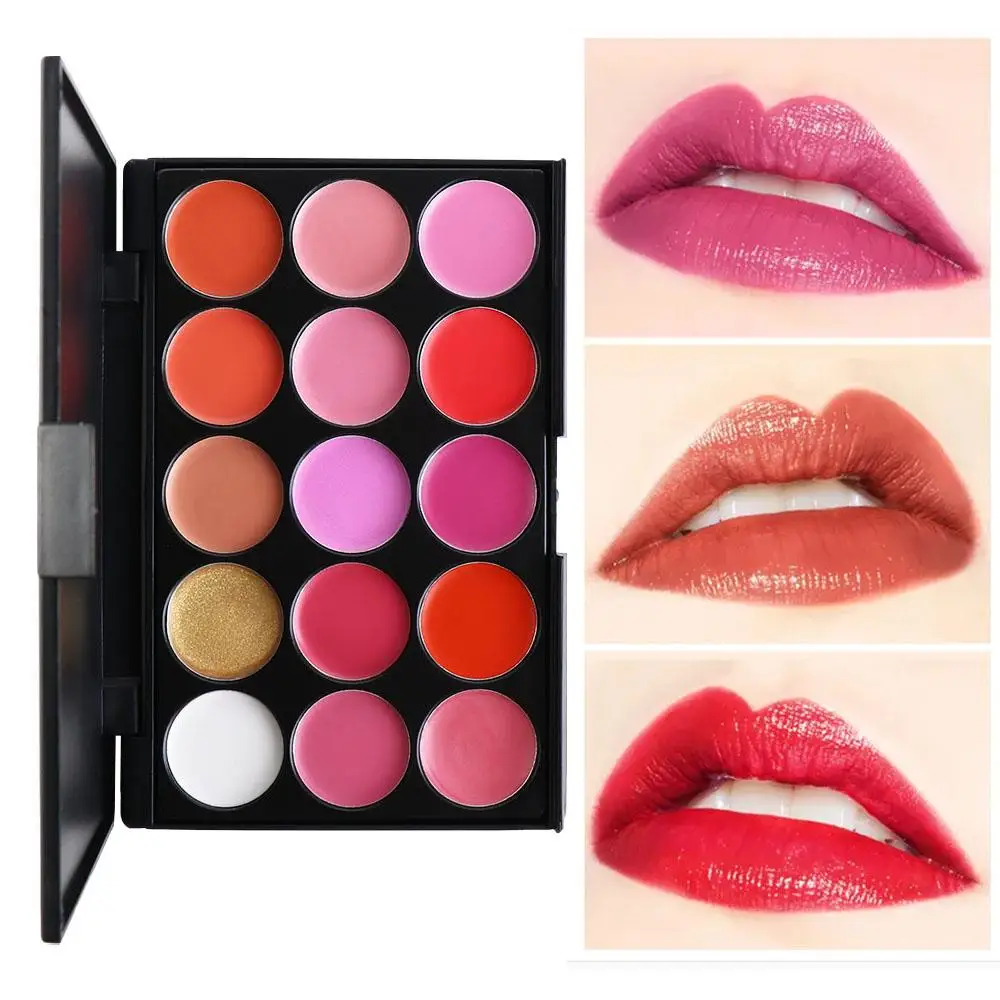 Nicht klebende, matte Lippenstift-Palette mit Tasse, langlebig, wasserdicht, 15-farbige Lipgloss-Palette, feuchtigkeitsspendendes Make-up-Werkzeug für rote Lippen