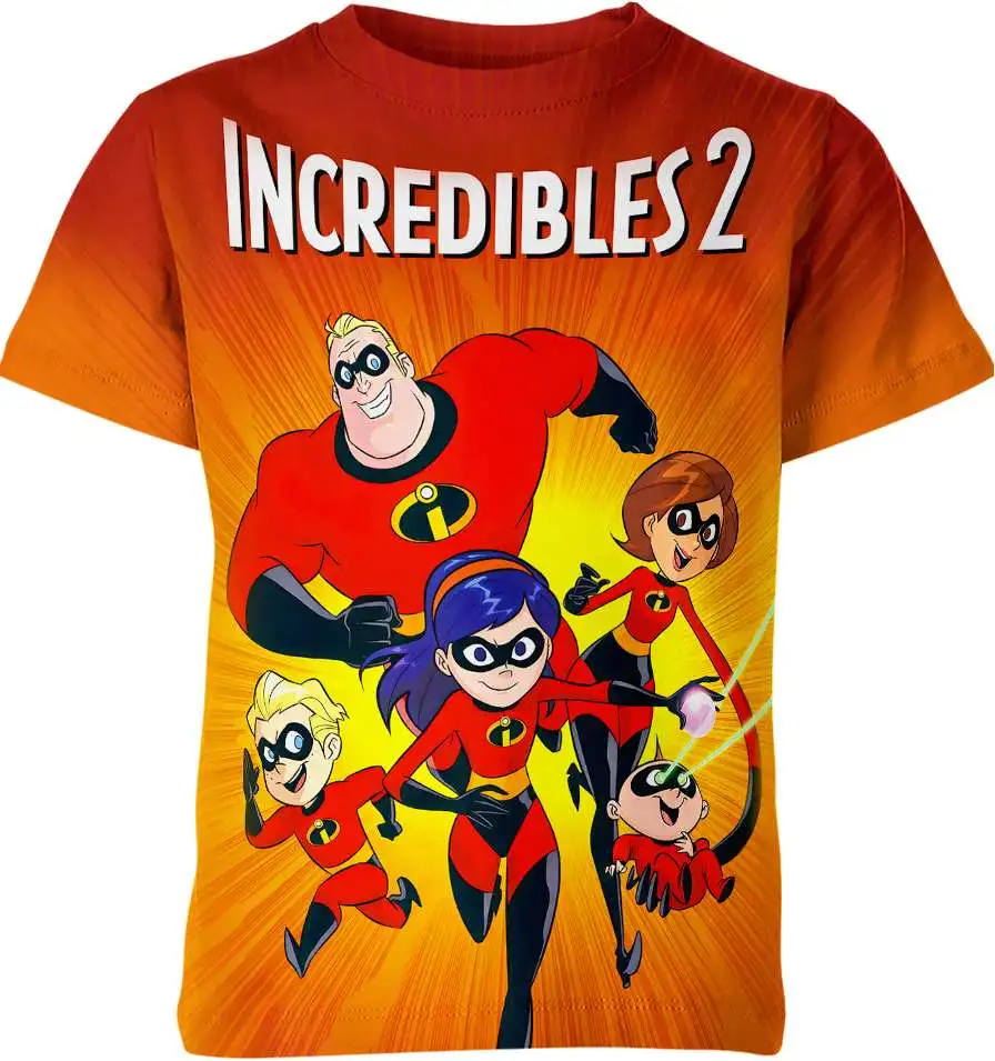 2024 Summer New Men's 3D Printing Cartoon The Incredibles Casual Short sleeved Women's Children's Sports Street Large Top