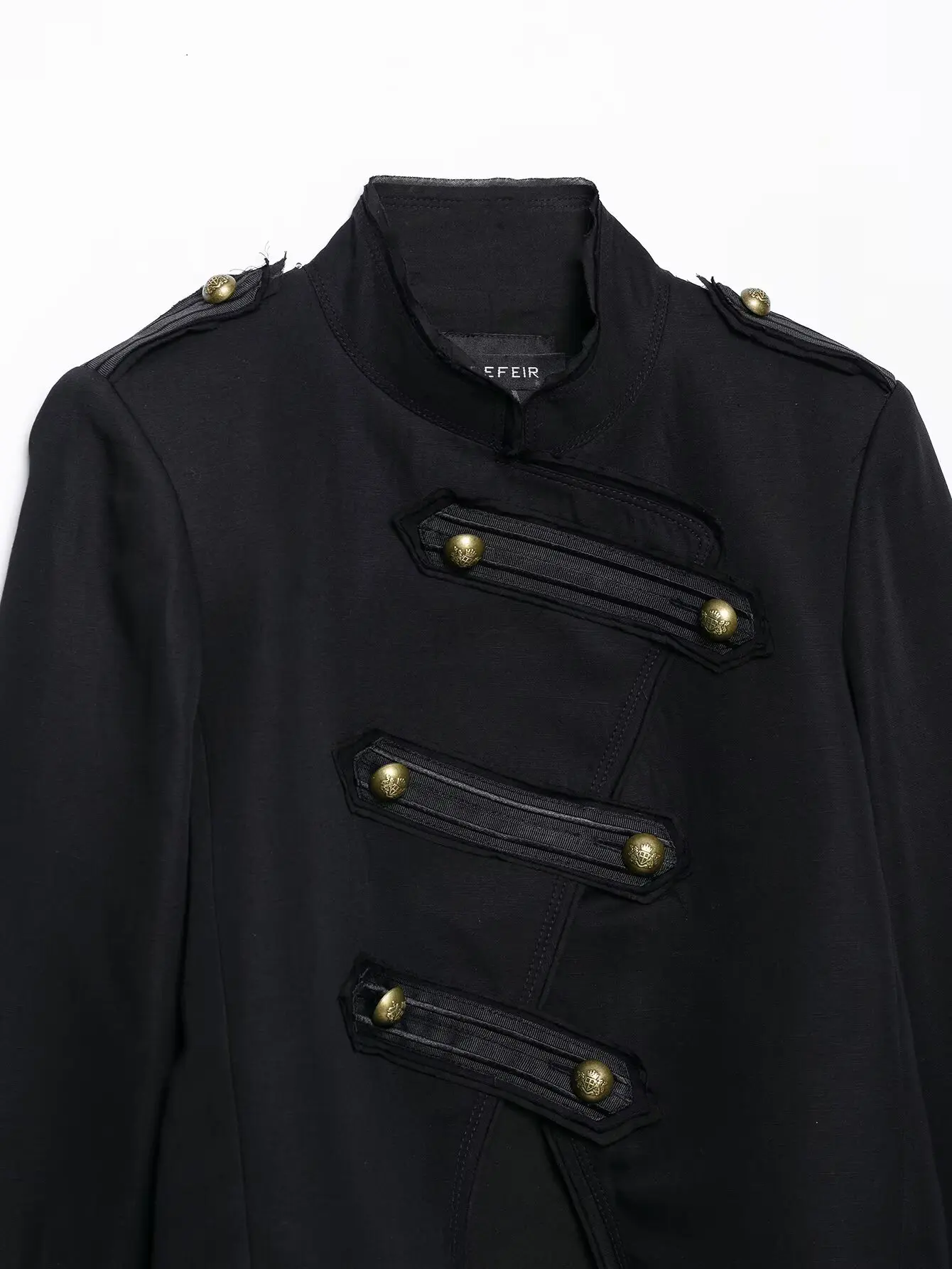 HH Vintage Militär-Stil Kurze Jacke für Damen mit Goldknöpfen und Stehkragen, Elegante Oberbekleidung für Frühling und Herbst, Streetwear für Festivals – Detail 6