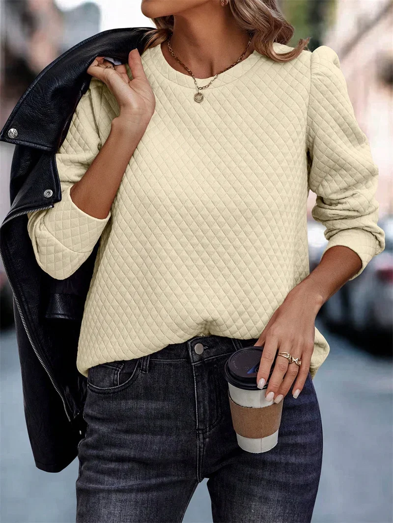 Air Check Fabric Sweatshirt Women Korean Daily Comfortable Casual Long Sleeve Hoodie Female Thickened Warm O Neck Pullover Tops