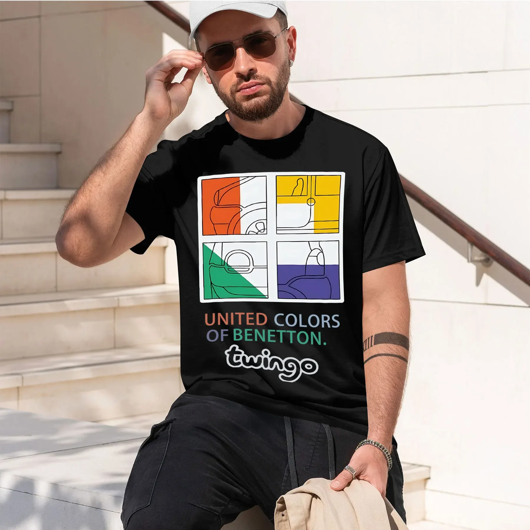 UNITED COLORS OF 2026 new fashion heavyweight hot selling retro printed pattern fun round neck T-shirt for daily comfort