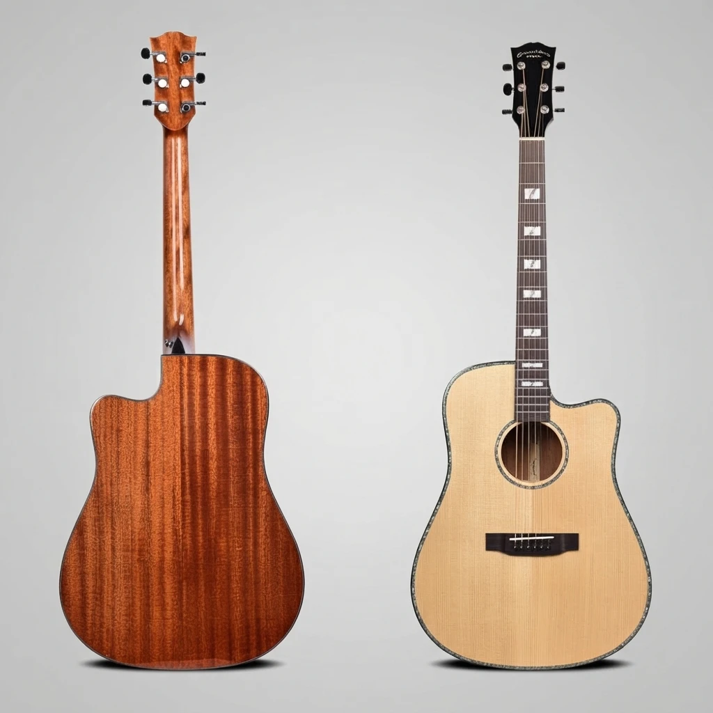 Dreadnought Cutaway Acoustic Folk Guitar,Solid Spruce Top,Shell Inlay Fret Markers,Rosewood Fretboard, For Guitar Learners