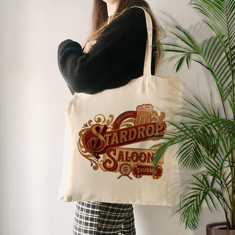 

Stardrop Saloon Canvas Tote Bag Organizer Eco-friendly Reusable Shopping Bags New Large Capacity Handbag Shoulder Bag Merch Gift