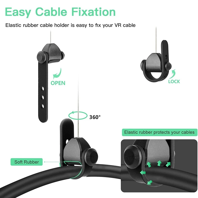 6-Piece Vr Cable Management System Retractable Ceiling Pulley System For Oculus Quest/Quest 2/Vive Pro/Oculus Rift