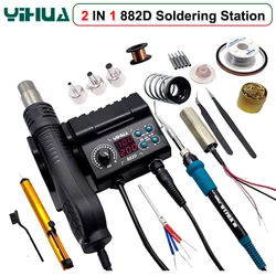 YIHUA-882D Estação de solda com LCD Digital Hot Air Gun, Soldagem Repair Tool Set, Retrabalho SMD, 2 em 1 Ferro De Solda, 750W, BGA, PCB, IC