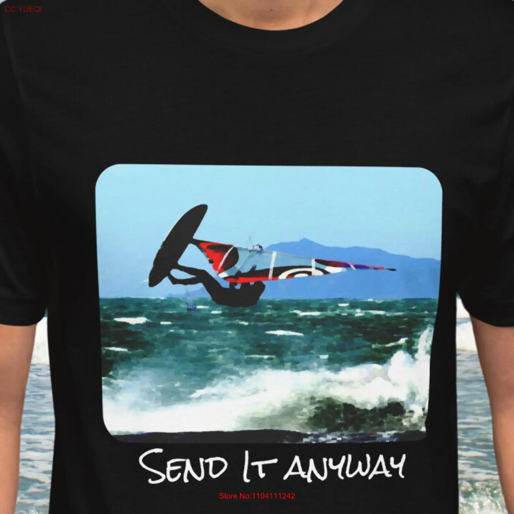 Windsurfer T Shirt Aerial Windsurfing Summer Beachy Vacation Vibes Minimal Surfboard Coastal Retro Surfing Beachwear Send It