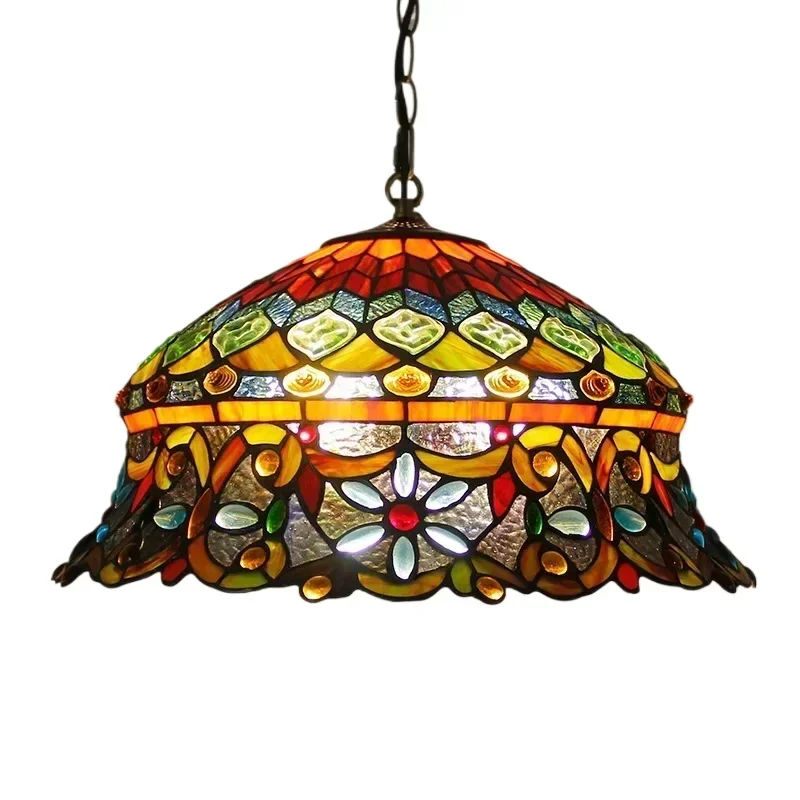 

Подвесной светильник из витражного стекла с жемчужным абажуром, лампа Тиффани для столовой, спальни, гостиной