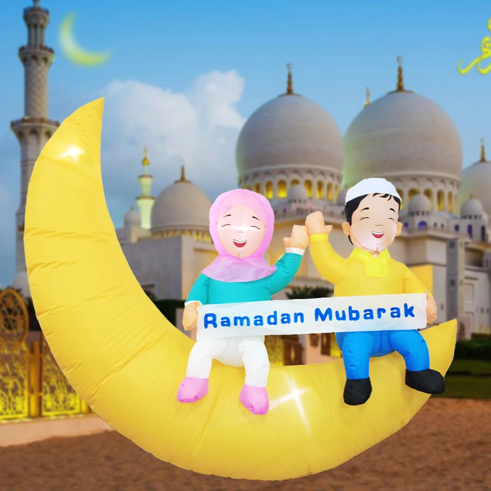 

Ramadan Mubarak Inflatable Moon Outdoor Decorations Lighted Blow Up Muslim Islam Couple Holiday Party Yard Garden Decor Props